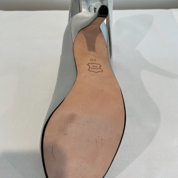 New Ragazza Silver Peau de Soie Open Toe Pumps with Rhinestone Decoration - Picture 4 of 4